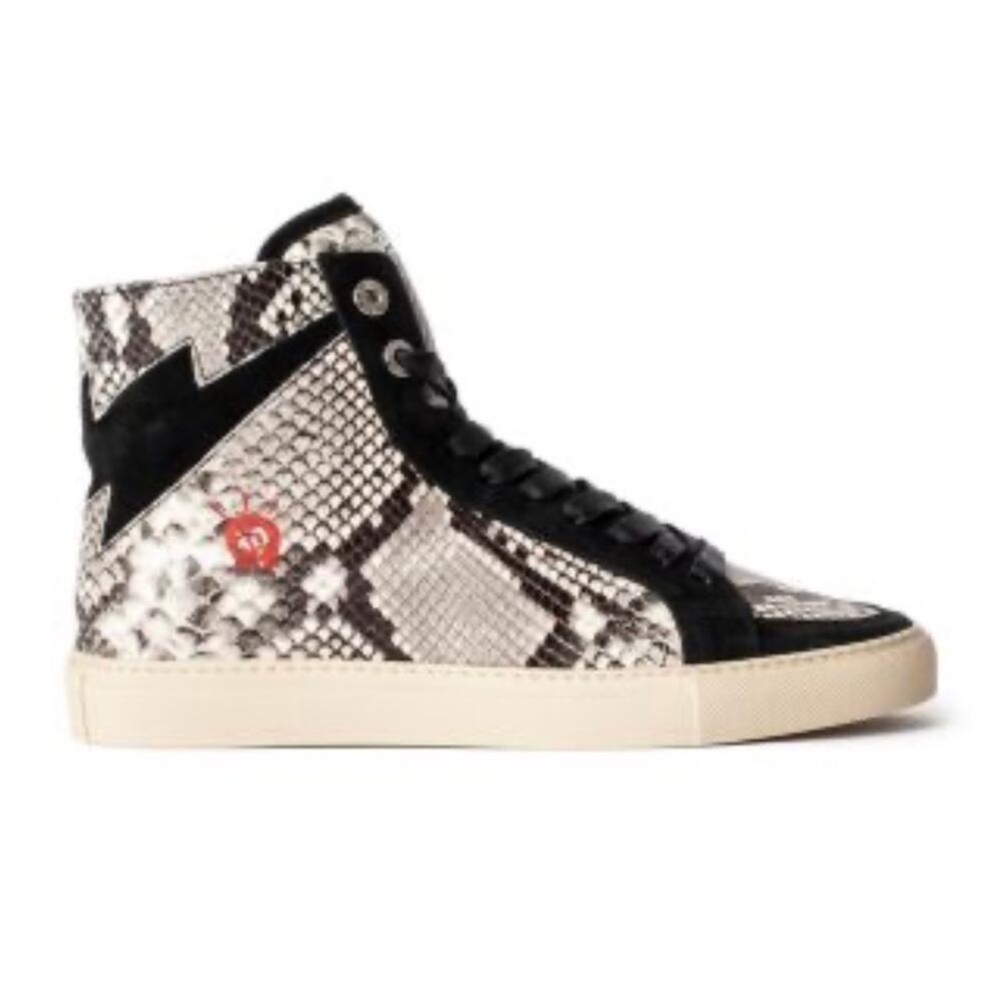 Zadig & Voltaire Black Gray Snake Print High-Top Leather Sneakers 7